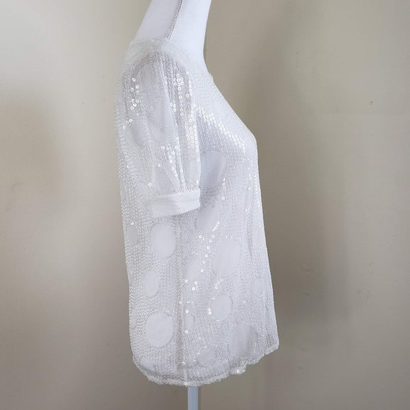 Eva Franco Russian Gia Sequin Short Sleeve Top White Size XS - Picture 10 of 15